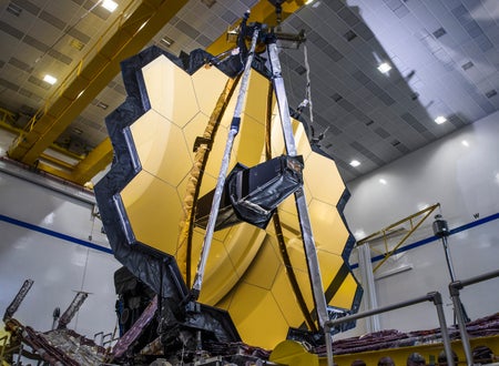 Telescope with gold mirror panels.