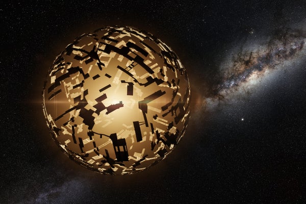 Dyson sphere around a distant star in front of the Milky Way