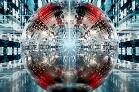 3D rendered artist's concept of a spherical, mirror-like supercomputer