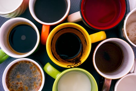 Top view of cups with beverages