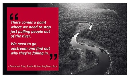 Aerial image of a river and a quote