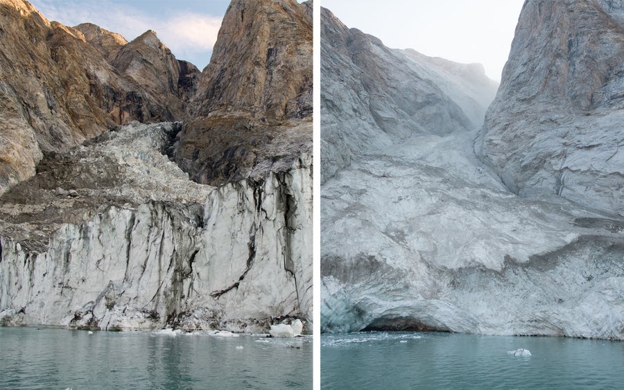 Dickson Fjord before and after the landslide.