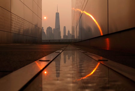 Smoke-filled orange skyline