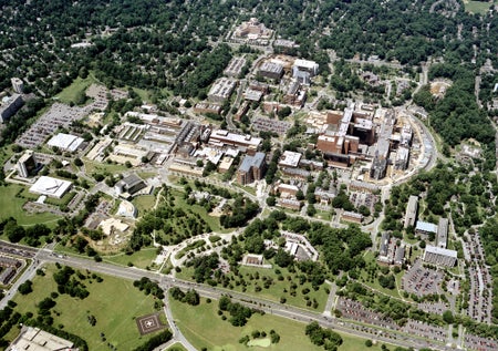 An aerial view of the National Institutes of Health (NIH) campus.