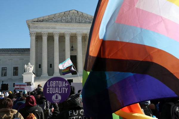 Transgender rights supporters outside Supreme Court